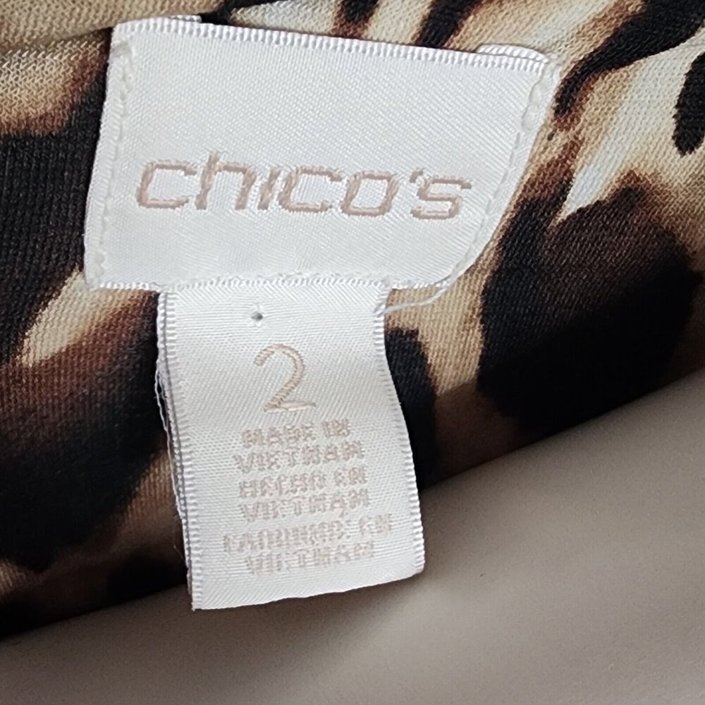 CHICOS Brown Black Animal Print Lace Front Top‎ Size 2 Womens Size L Large/12 - Picture 5 of 7